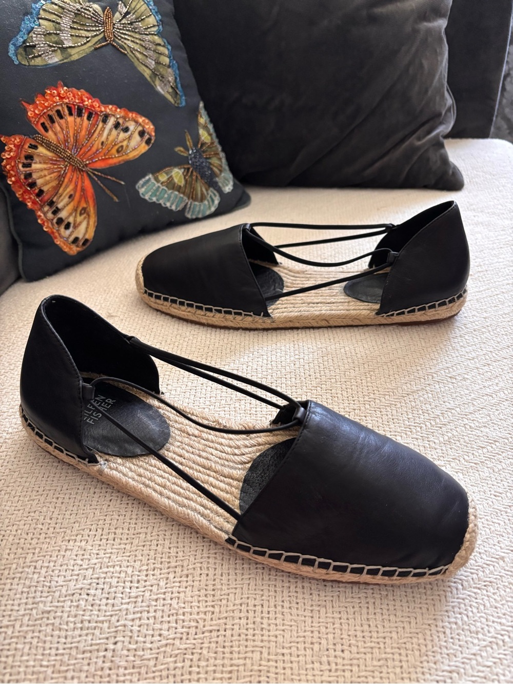 Eileen Fisher Black Espadrilles D'Orsay Leather Flats Elastic
Strappy Size 11